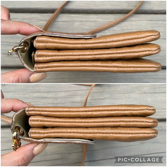 Due Fratelli tan cognac embossed leather crossbody bag purse - Picture 5 of 15